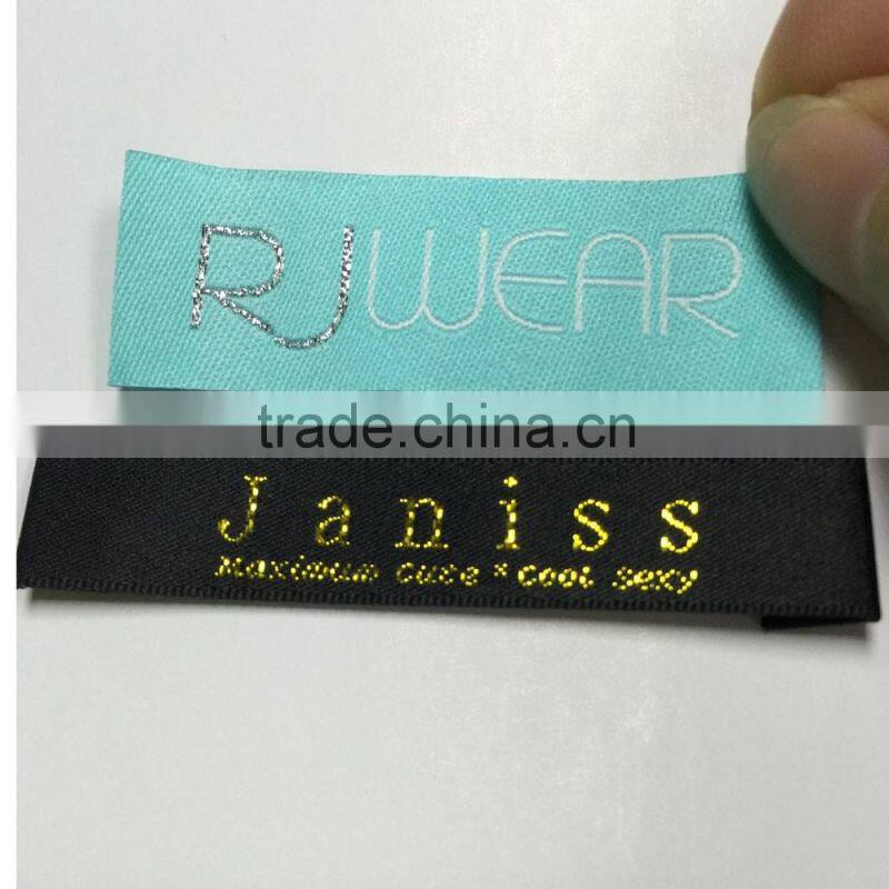 2016 High Density Damask Woven Label End Fold Soft Material Black Main Label For Clothing