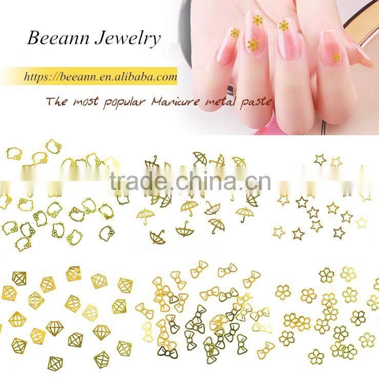 2016 Factory Price Beautiful Shiny Mixed Design Nail Art Decoration Acrylic Nail Tips Metal Slice Sticker