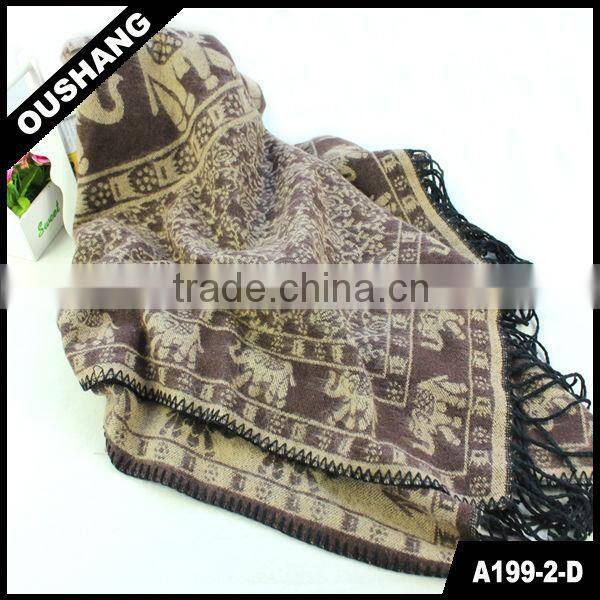 A199-2-D Coffee Square Shawl Scarves With Tassel Home Decor