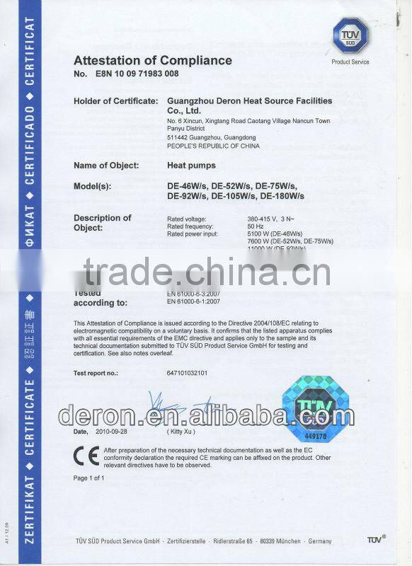 Green energy Good quality High COP water to water Solar Heat Pump (Open Loop) with 63.5kw with RA10a R 417a