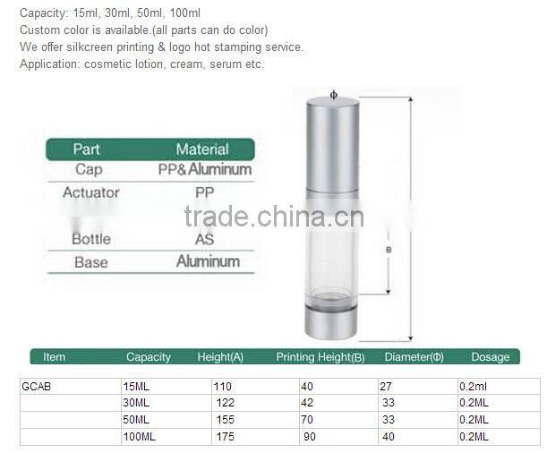 high quality cosmetic bottle nice pink color airless bottle 100ml