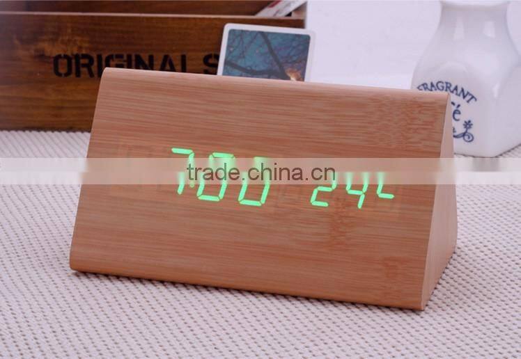 Wooden led digital clock with alarm date temperature sensor