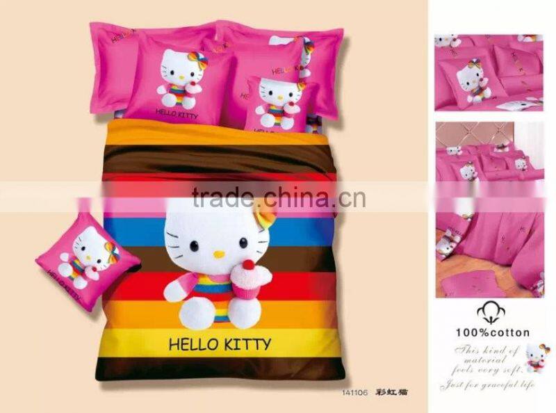 hello kitty children room decoration 3-4pcs 100%polyeter bed sheet pillow cover bedding set