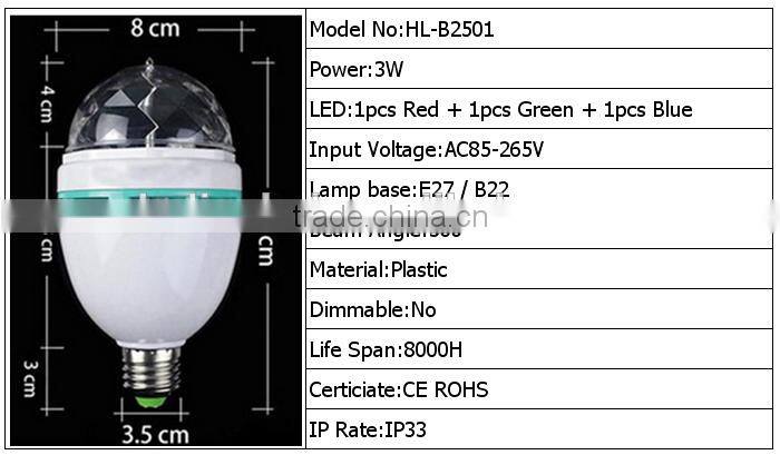 cheap price B22 E27 3w rgb rotating disco bulb