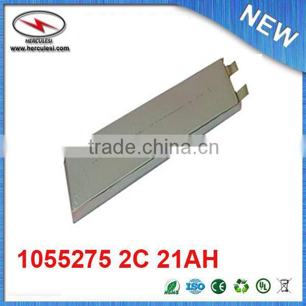 Highe capacity Polymer Li-Ion Cell: 3.7V 21Ah li-polymer battery (1055275-2C, 77.7Wh, 42A rate) - UN38.3 Passed