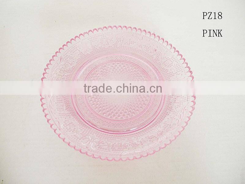 Embossed colored glass dish for wedding party