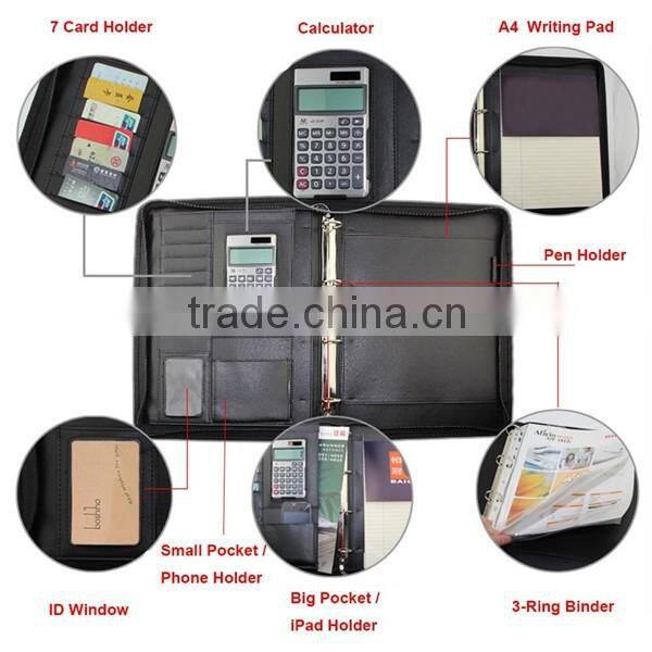 Best selling pu leather business folder with writing pad and pen set for conference