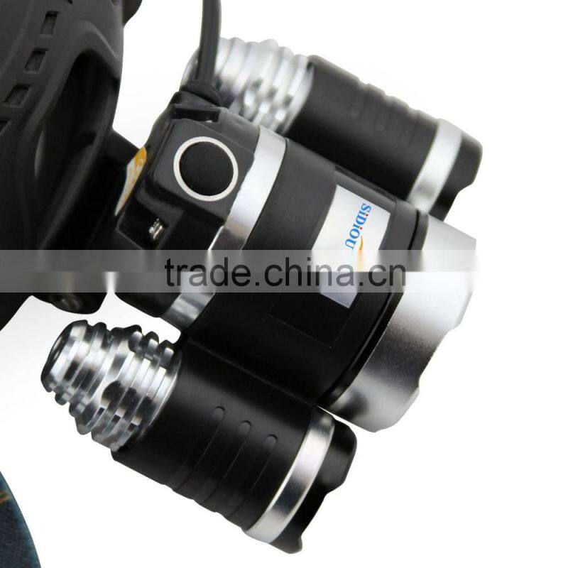 Sidiou Group 30W 5000 Lumens 3x XM-L T6 LED Headlamp Waterproof Rechargeable 3 Bulbs High Power Zoom Headlight