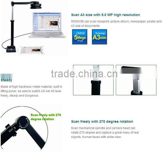 USB document scanner,visual presenter cam scanner and portable scanner S500A3B