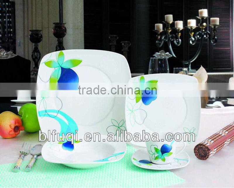 Ceramic dinnerware with simple design for Hotel porcelain dinnerware item square porcelain crockery dinner sets