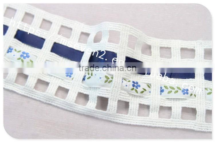 Special design 7cm width combined wholesale satin ribbon with ladder trim