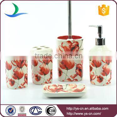 Red flower promotional gifts ceramic square bathroom set