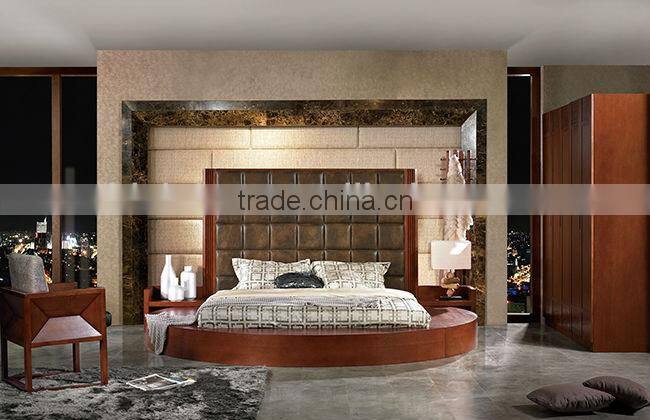 Contemporary Round Bed With Solid Wood Frame Bedroom Furniture,Malaysia Style Bedroom Natural Wood Furniture