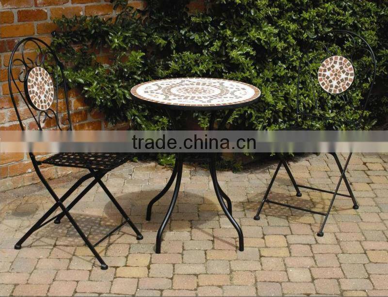 Very Nice Antique Portable Decorative Mosaic Metal Outdoor Table&Chair Set