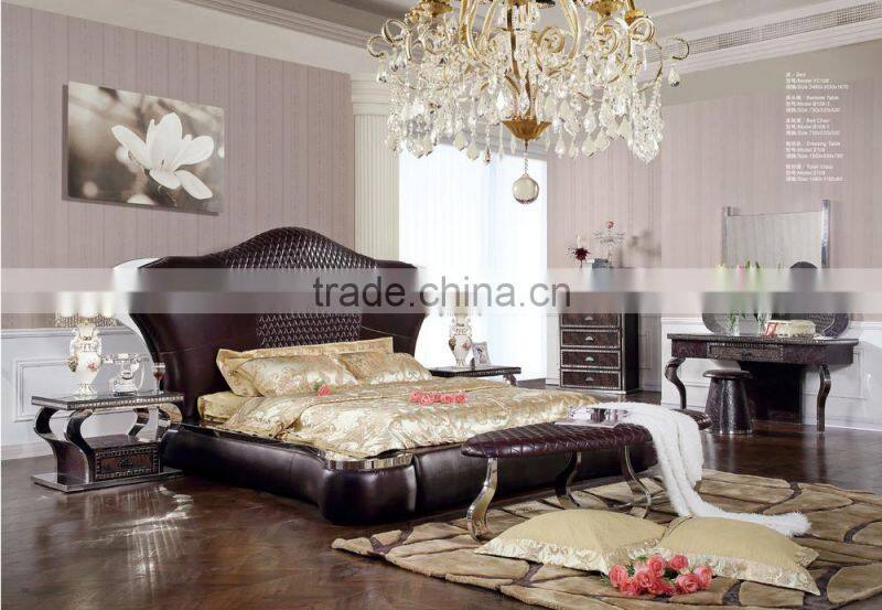2015 new high-end bedroom furniture french style luxury leather bed YC108