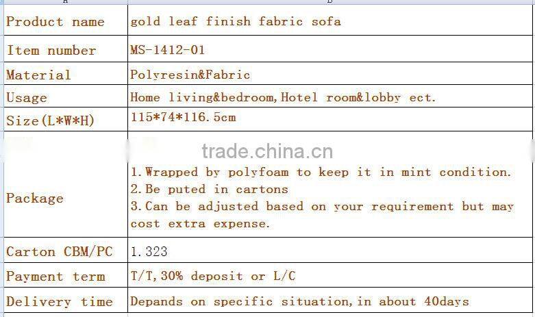 Antique reproduction furniture gold leaf finish fabric sofa