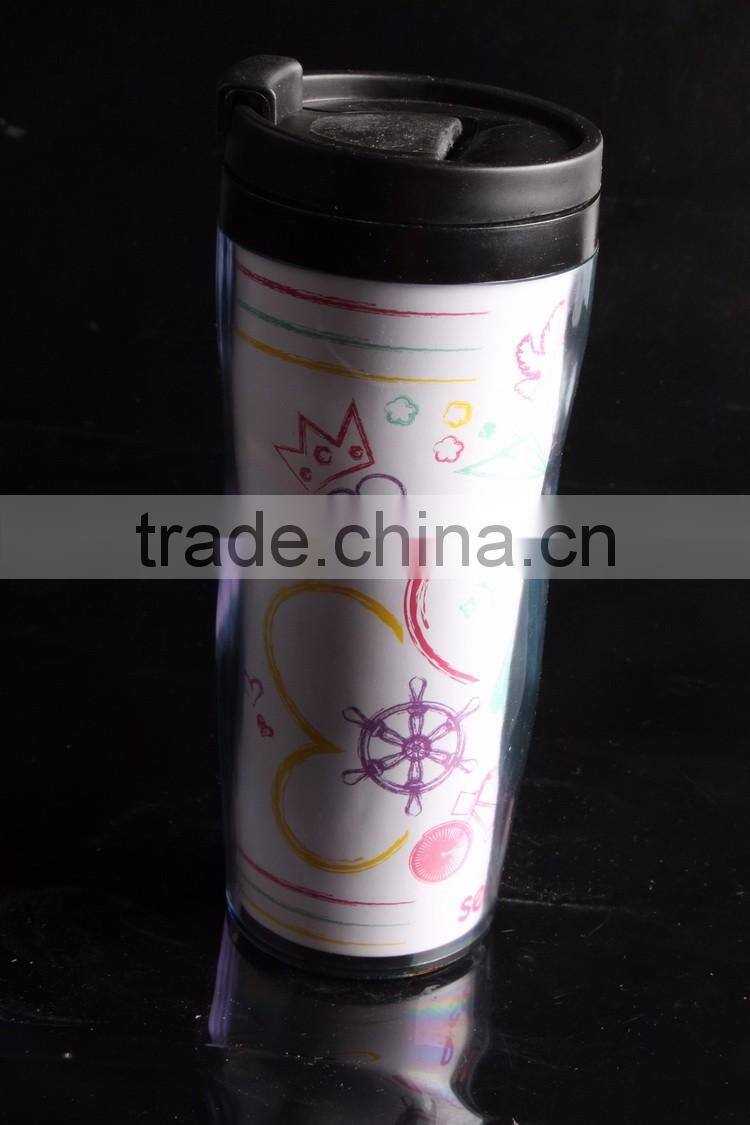 Plastic Paper Insert Coffee Thermos Travel Mug 12Oz
