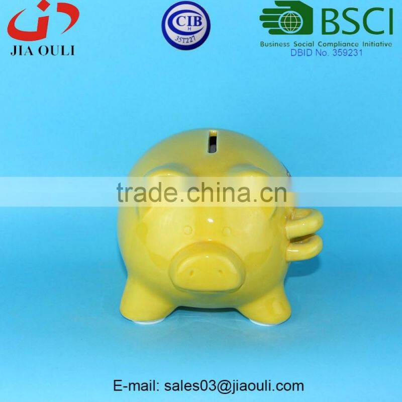 BSCI Audit Factory Ceramic yellow Piggy coin Bank, Ceramic Money Box
