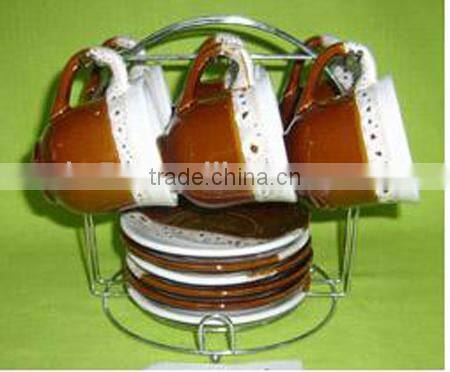 Set of 6 custom ceramic mug set with stand
