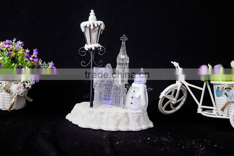 led acrylic christmas snow church with snowman and tree