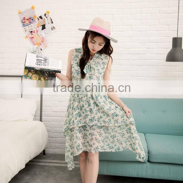Floral print ruffles chiffon maxi dresses Strap v neck beach summer dress