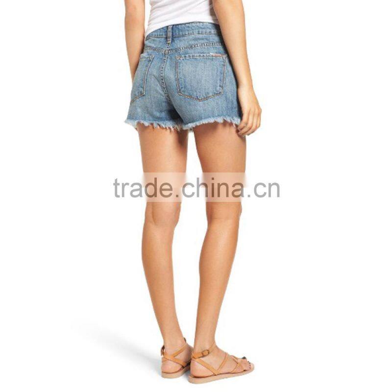 Good Quality Rose Bowl Embroidered Denim Blue Shorts