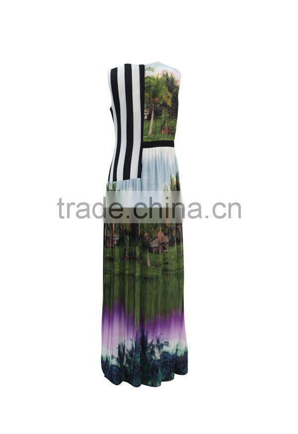 women's sleeveless fancy summer printed maxi dress 2016