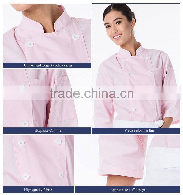 Kitchen Chef Cookware Restaurant Pink Color Long Sleeve Ladies Chef Coat
