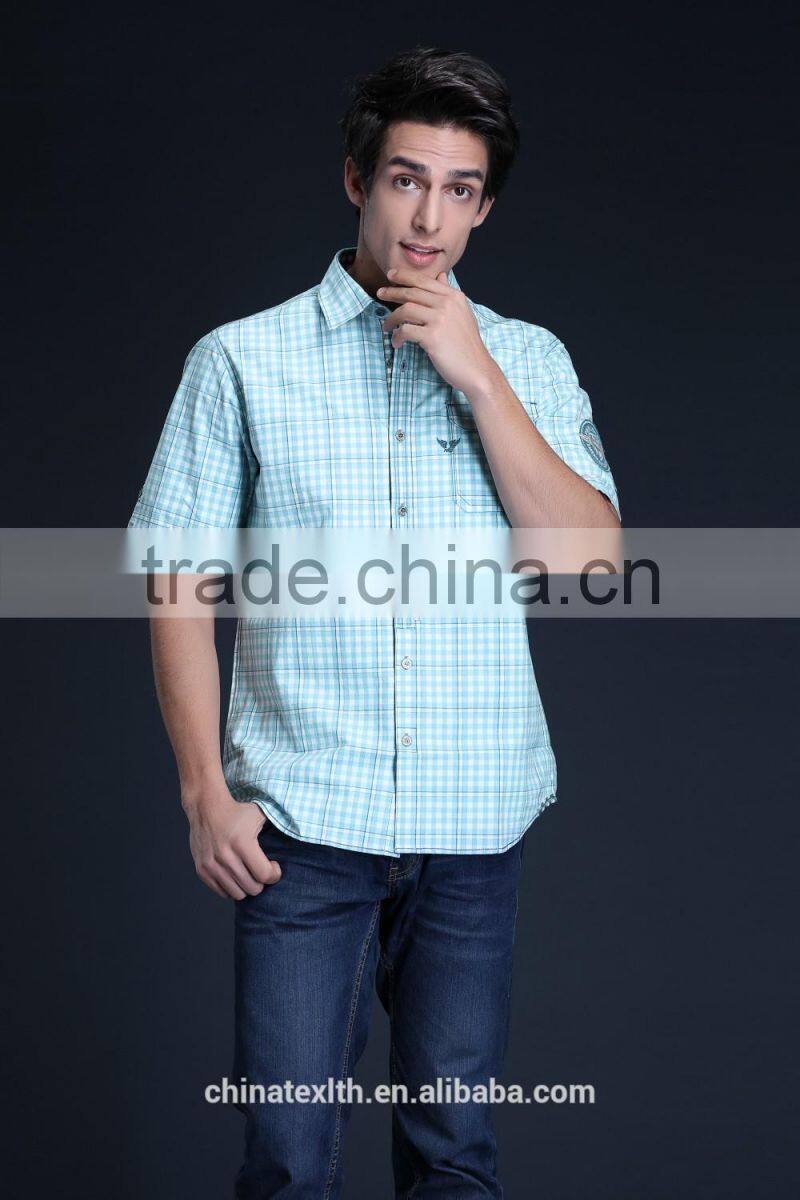 Fashion Short Sleeve Casual Design High Quality 100%Cotton Check Men Shirt