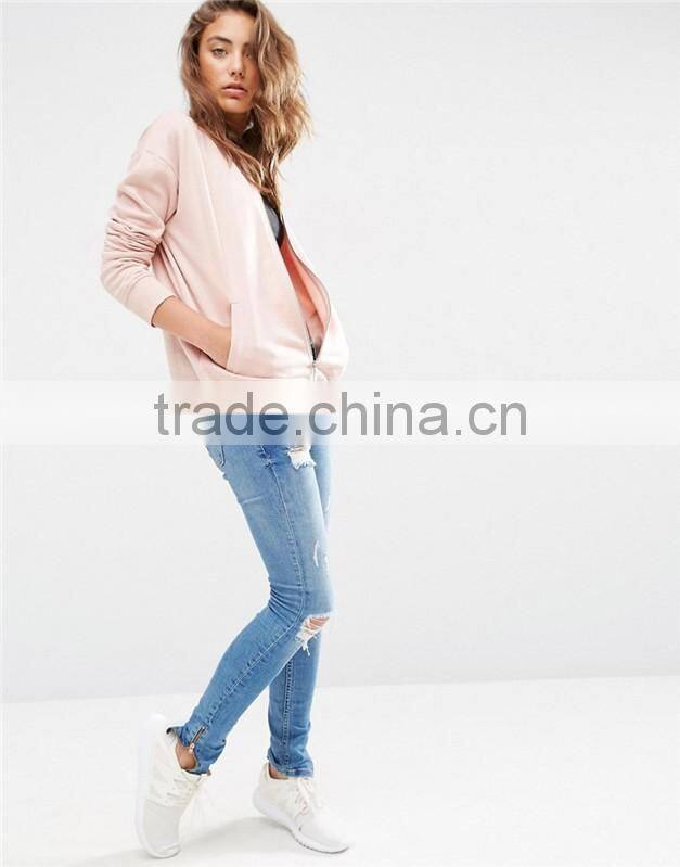 Cheap price women solid color bomber jacket in jersey