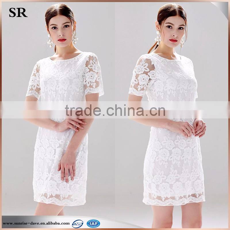 embroidery flower pattern white lady's new fashion mini party dress