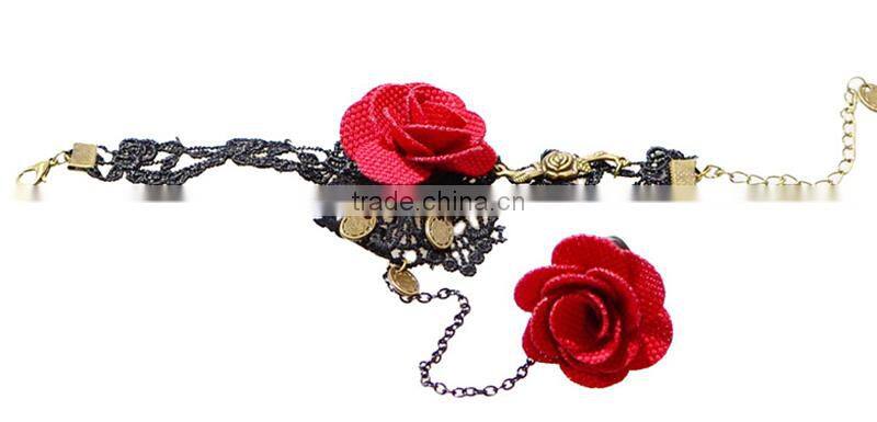 2015 hot style South Korean lace bracelets with ring sets Yiwu handmade rose jewelry set wholesale