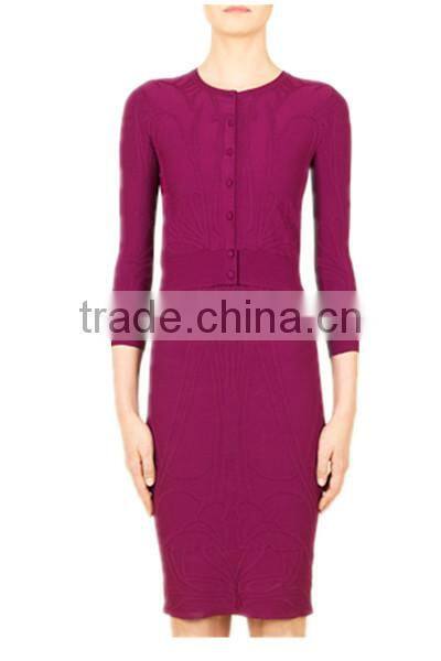 Fuchsia strech casual trendy ladies twinset dresses