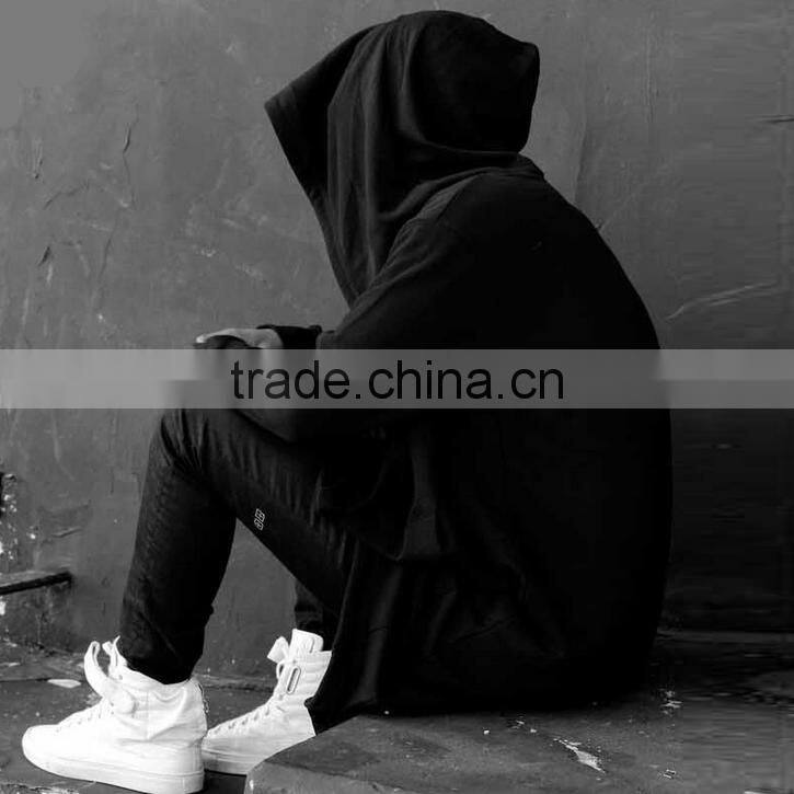 2016 fashion custom full face zip long knee length hoodie