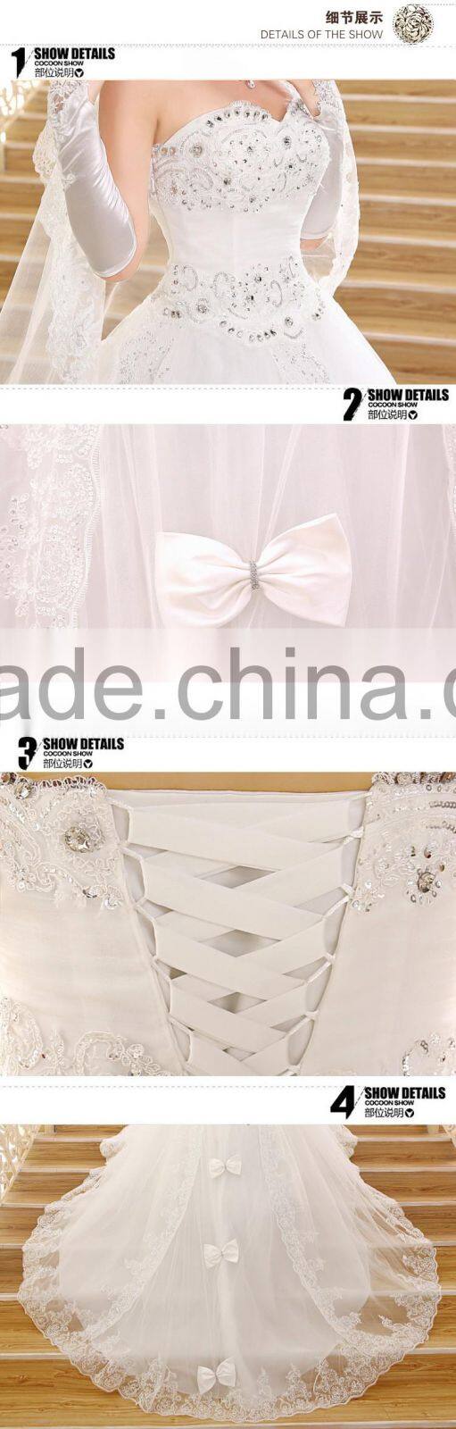 Strapless white gown korean style dropped lace wedding dress patterns