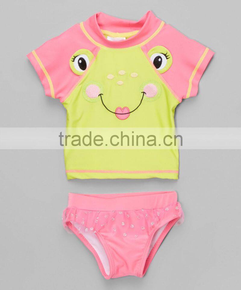 Newest Girl Rashguard With Pink And Green Frog Girl Rashguard Set Girls Wear G-NP-TR905-310