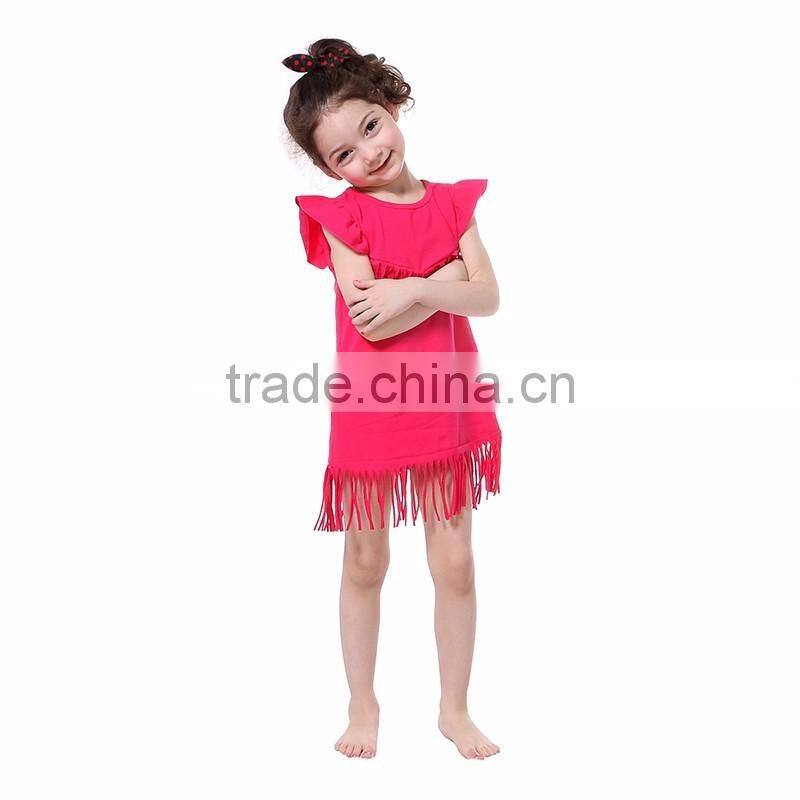baby girls tassels cotton dress boutique all-match clothing kids wear fringe multi color mint M7031507