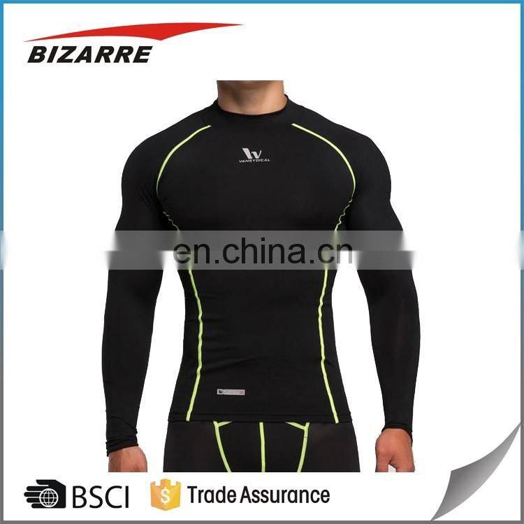 Low MOQ mens long sleeve compression tshirts for gym and fitness