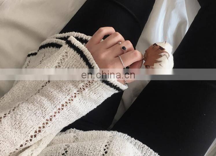 4PCS/Set Fashion Jewelry Black Bead Ripple Hollow Silver Rings For Women Knuckle Joint Ring Set