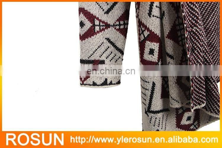 Acrylic Geometric Print Drape Long Knit Cardigan For Women