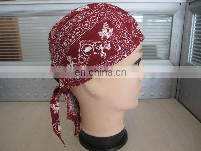 Customized Chinese Style Flowers Reactive Print Red Cotton Pirate Hat Flowers Doorag