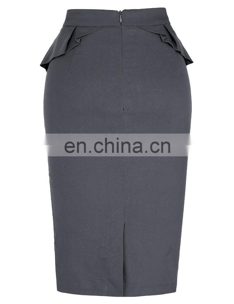 Grace Karin Womens Solid Color High Stretchy Hips-Wrapped Grey Vintage Retro Pencil Skirt CL010454-5