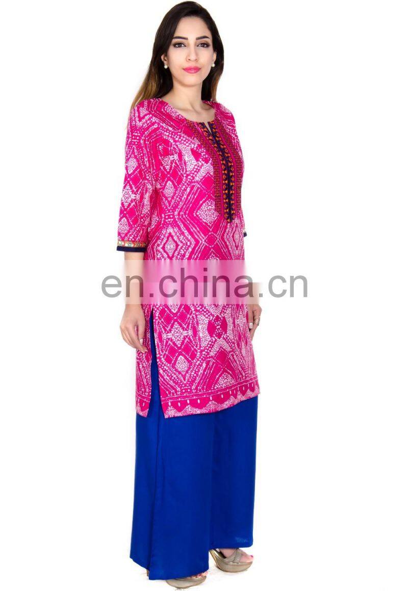 Beautiful 100% Cotton Embroidered printed round neck kurti for woman