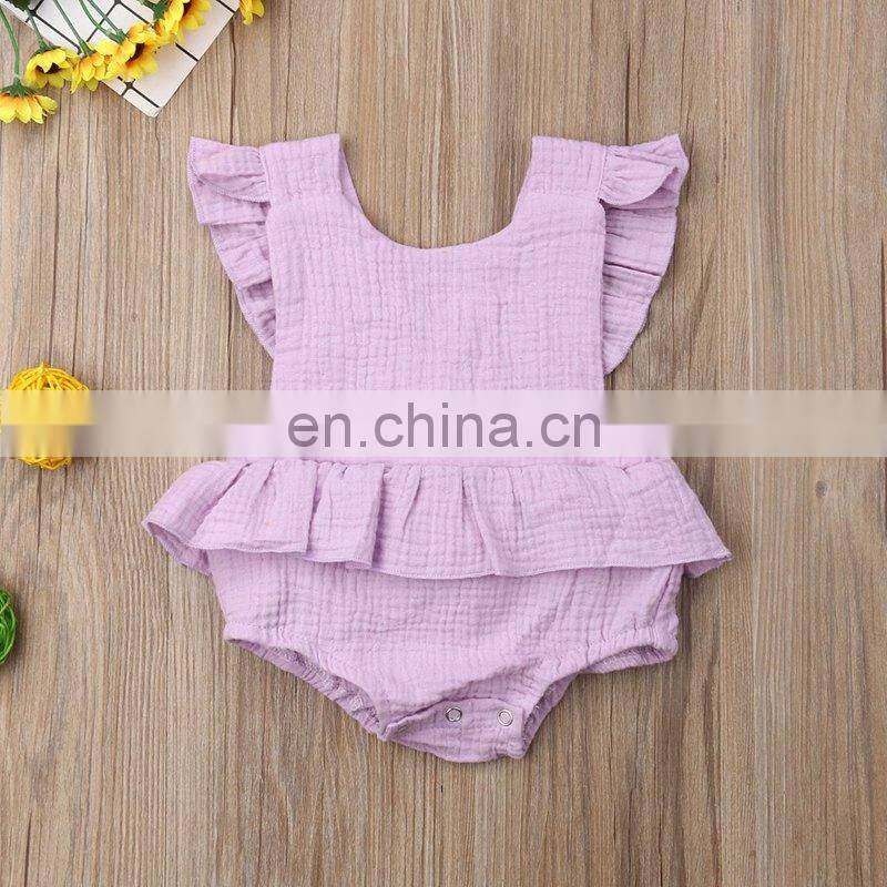 2019 Summer line cotton ruffle sleeve baby romper newborn romper sleeveless baby solid romper bodysuit
