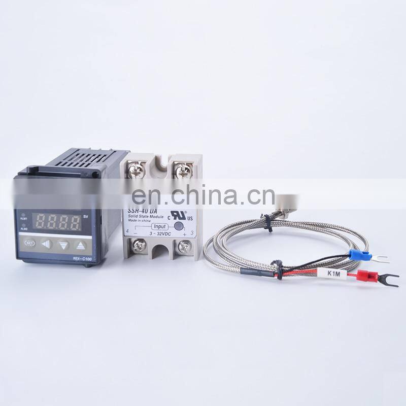Digital Temperature Controller,REX- C100 Controller Temperature Digital Thermostat+ 40DA SSR Relay+ K Thermocouple 1m Probe