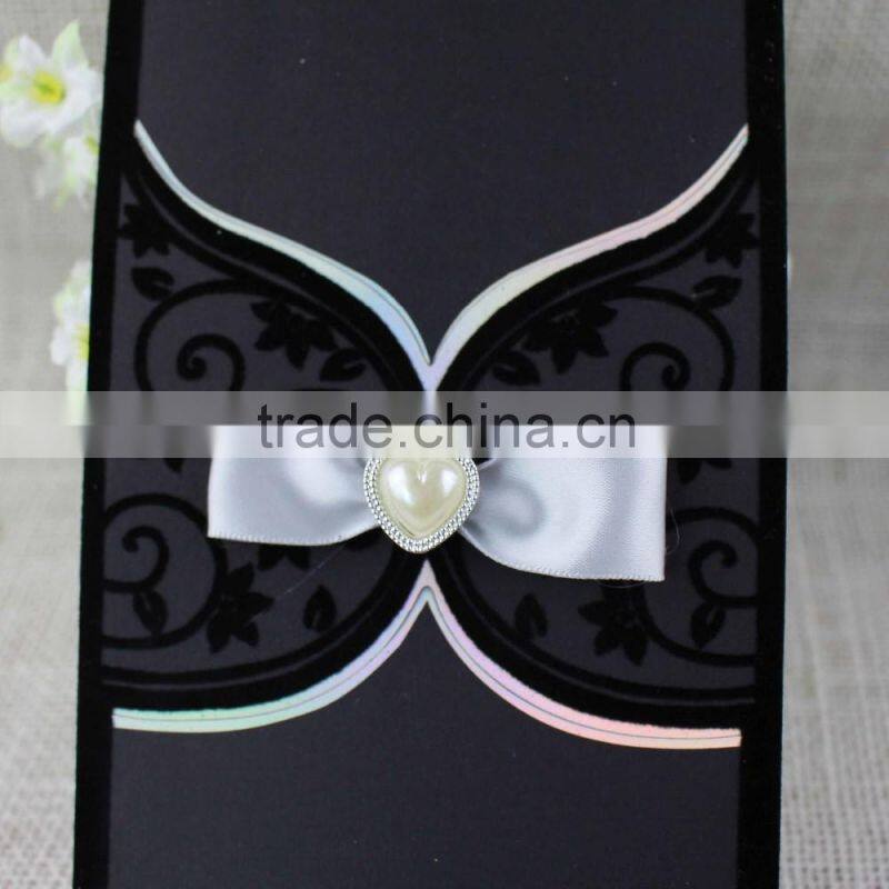 2016 Stylish Nice Luxury Unique Black Flocking Wedding Invitation Card