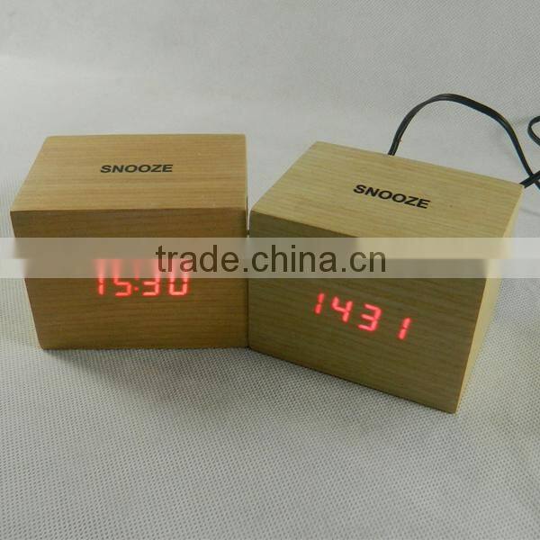 LED Digital Wooden Table Snooze Clock with Touch Function for Snooze