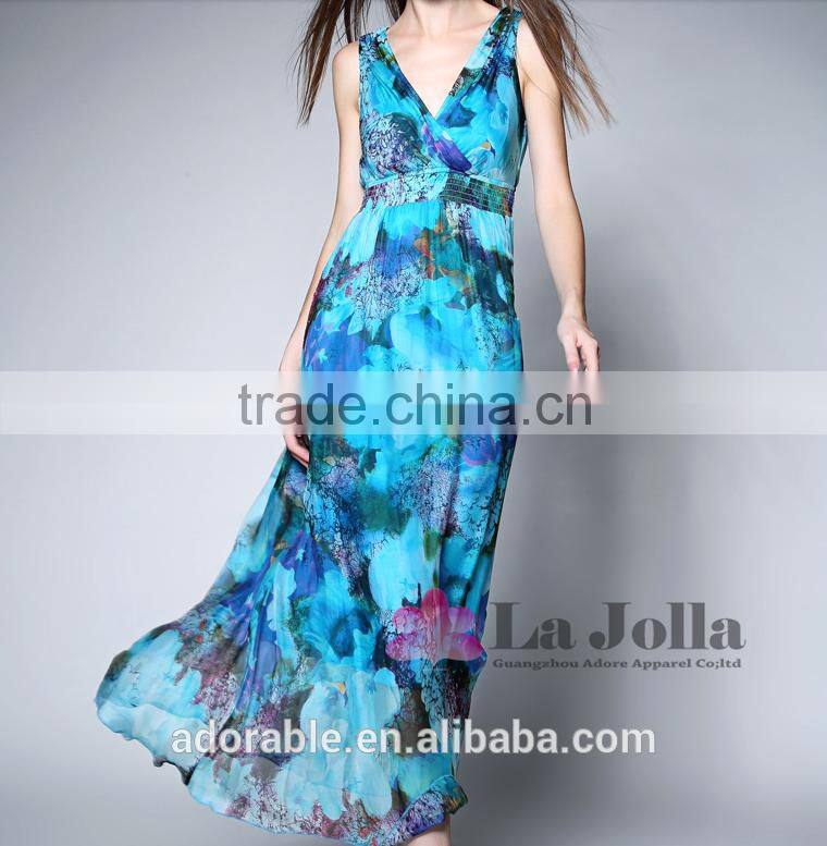 2016 spring and summer new design women maxi dress beach dress ladies chiffon dress