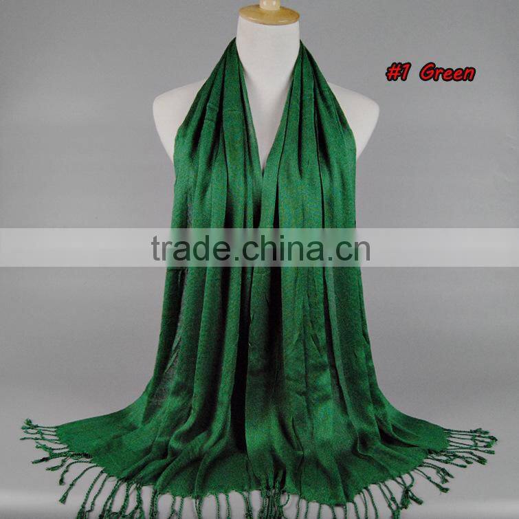 Wholesale Solid Plain Color Tassel Fashion Muslim Women Scarf Viscose Hijab
