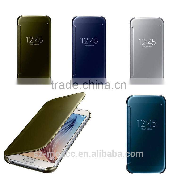 Clear View Hyperbolic Mirror Flip Smart Leather Case Cover for Samsung Galaxy S6